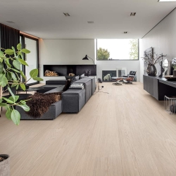 Valinge - Brushed Hardened Real Wood Flooring | Powder White Oak Select (Room View)