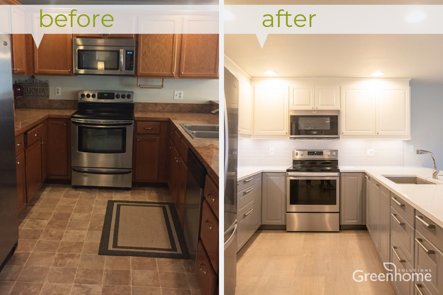 Wicanders cork flooring in Fashionable Cement replaced the dark kitchen floor.